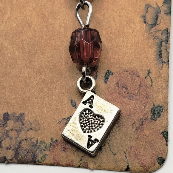 Ace Of Hearts Dangle Earrings Red Beads Silver Charm Good Luck Valentine - Picture 2 of 6